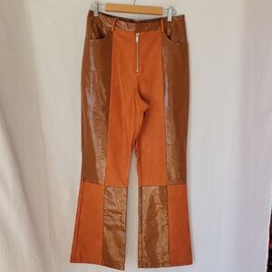 Avec Les Filles Faux Leather Colorblock Flare Pants NWT Size 12/L